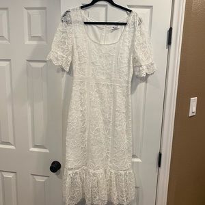 BB Dakota White Lace Midi Dress